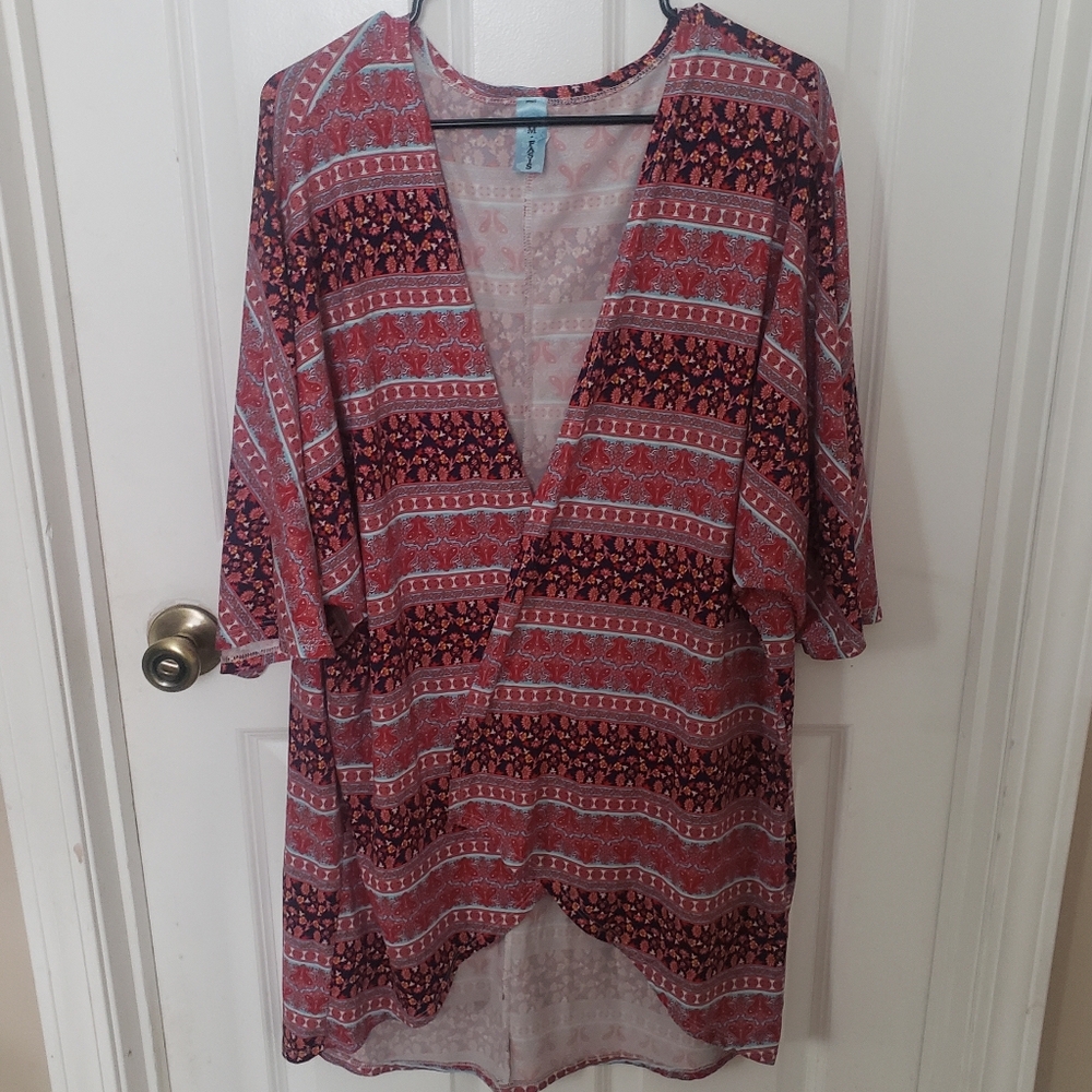 ⭐ Open Front Patterned Kimono Cardigan Geometric Floral